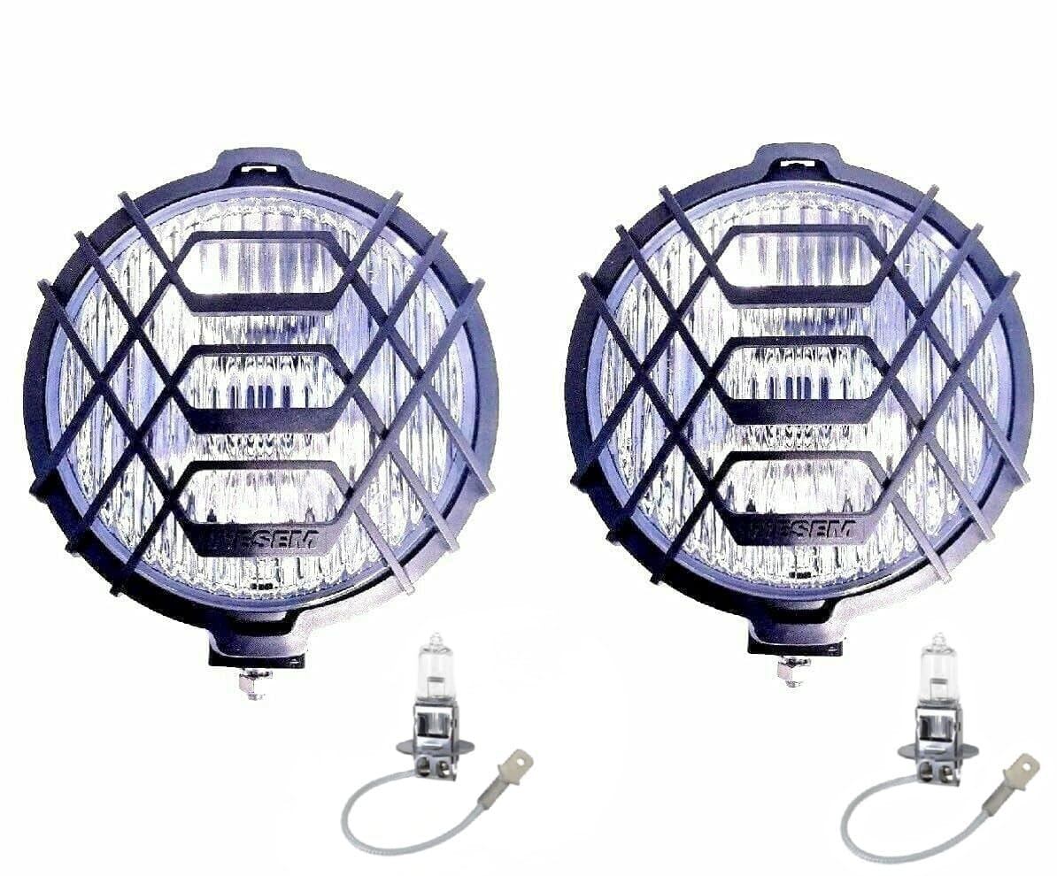 Mlx MelTruck® 2x Rund H3 Halogen Nebelscheinwerfer mit Schutzgitter 12V 24V Zusatzscheinwer E20 mit Glühbirnen 12V von MelTruck