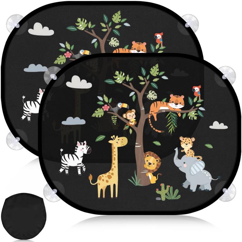 Mngevcy 2er Set Sonnenschutz Auto Baby mit UV Schutz, 44x36.5 cm Autofenster Sonnenblende für Kinder mit 8 Saugnäpfen&Süßen Tier Motiven (Forest Animals) von Mngevcy