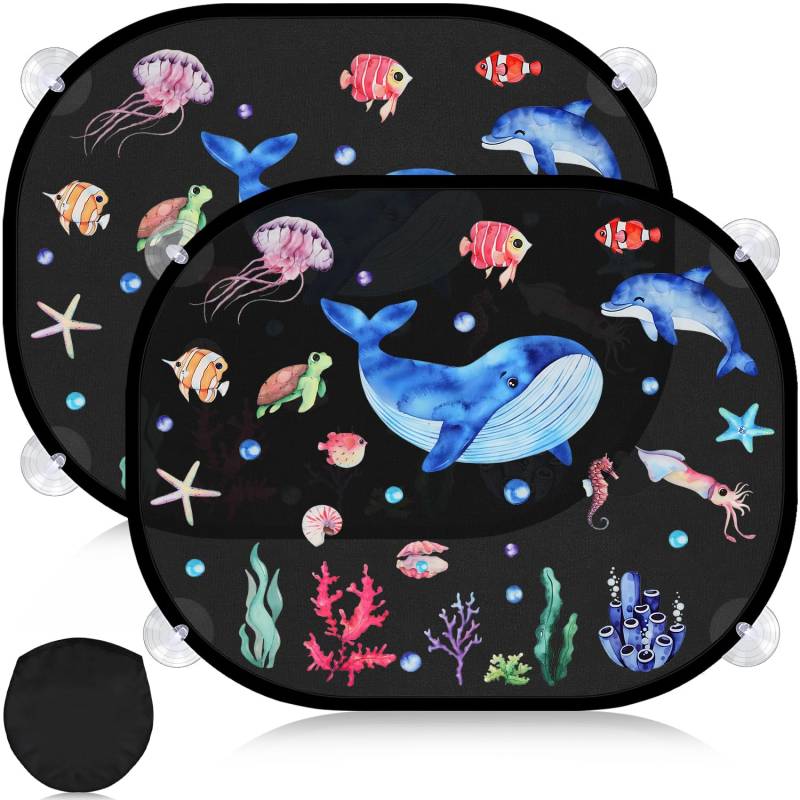 Mngevcy Sonnenschutz Auto Baby mit UV Schutz (2er Set), 44x36.5 Sonnenschutz Auto Kinder mit 8 Saugnäpfen, Motiv: Ozean Welt von Mngevcy