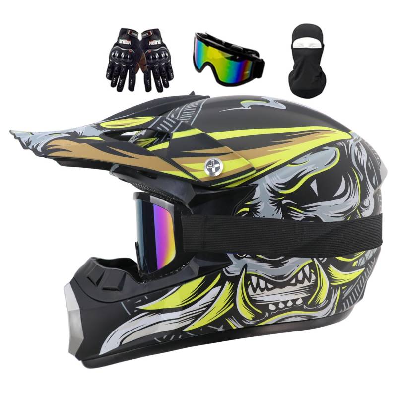 Motocross Helm Kinder, Fullface MTB Motorradhelm Kinder, Downhill Motorradhelm, Moto Cross Helm Herren, Integralhelm Crosshelm Helm Motorrad MTB ATV Enduro Quad Helm(M(54-55CM)) von MoHelmHui