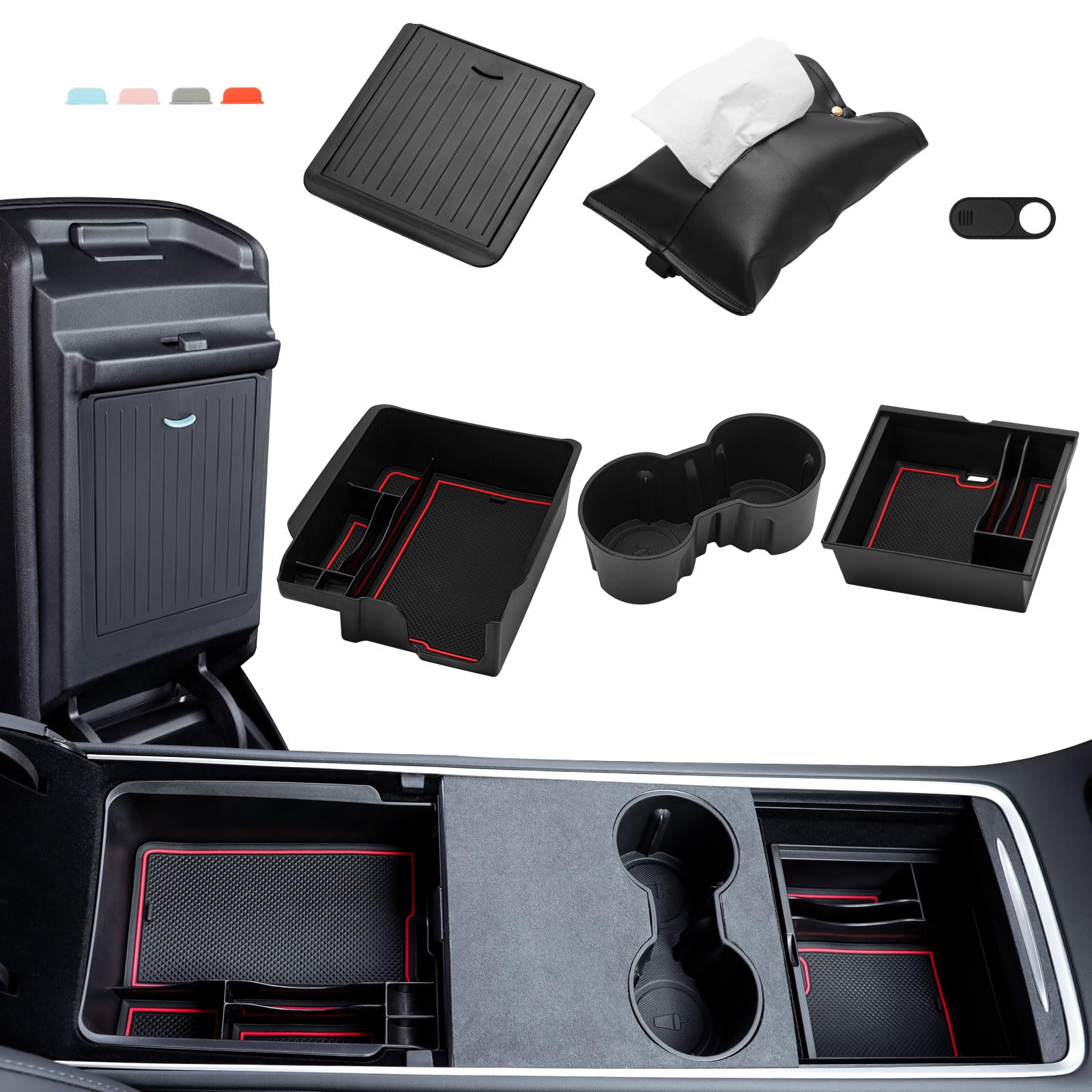 MoKo 6er-Pack Mittelkonsole Aufbewahrungsbox für Model 3 Model Y 2023 2022 2021, Versteckt Magnetisch Armlehne Organizer Tablett, Getränkehalter, Webcam-Abdeckung, Taschentuchhalter, Schwarz MoKo 6er-Pack Mittelkonsole Aufbewahrungsbox für Model 3 Model Y 2023 2022 2021, Versteckt Magnetisch Armlehne Organizer Tablett, Getränkehalter, Webcam-Abdeckung, Taschentuchhalter, Schwarz von MoKo