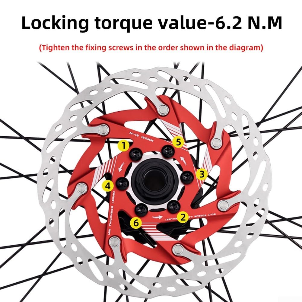 160 mm Fahrradscheibenbremse für Rotor mit 6 Schrauben für gleichbleibende Bremskraft (rot) von MoSundi