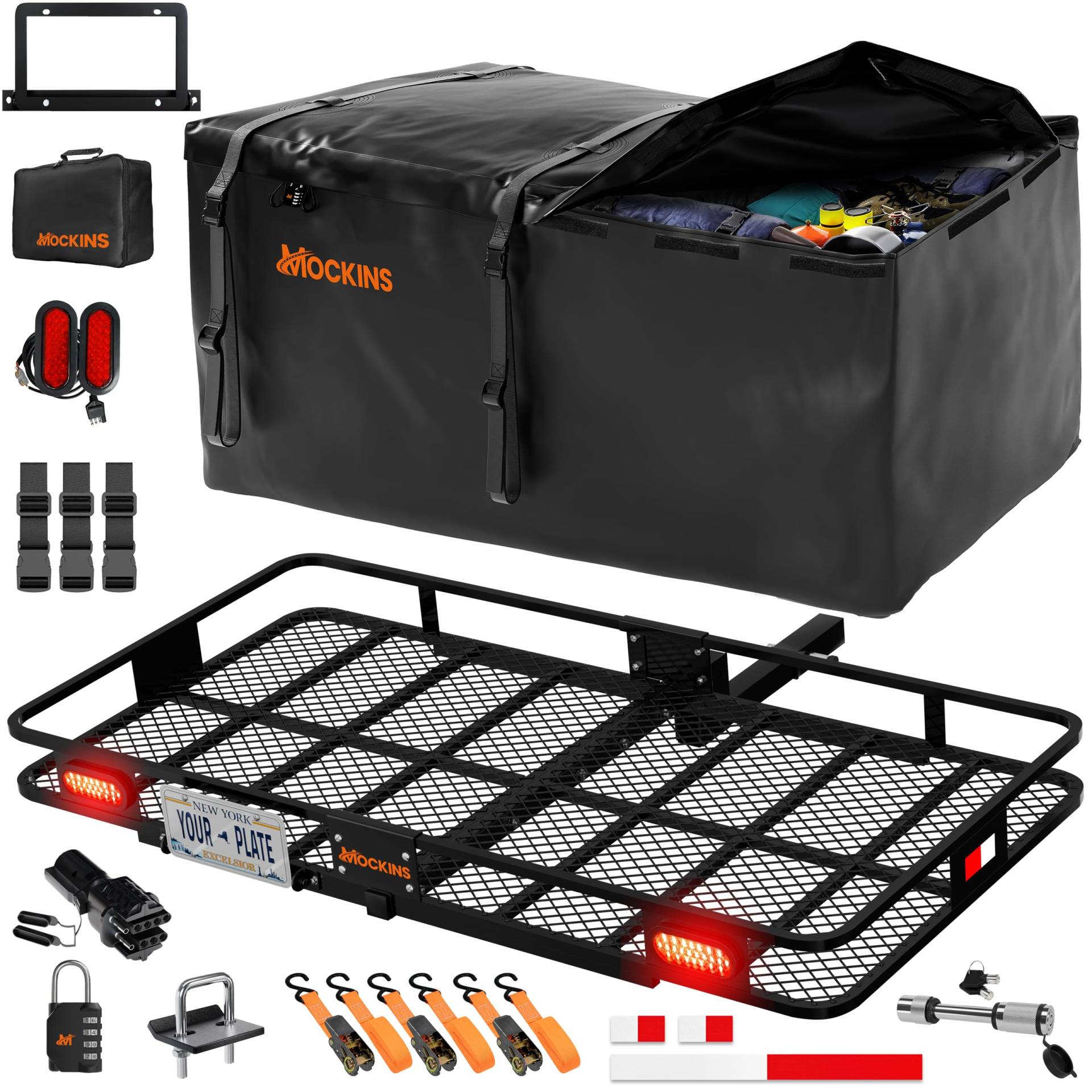 Mockins XXL 72 x 36 x 6 Zoll, klappbarer Gepäckträger mit 50 Kubikfuß, Transporttasche für Anhängerkupplung, Traglastregal-Set Mockins XXL 72 x 36 x 6 Zoll, klappbarer Gepäckträger mit 50 Kubikfuß, Transporttasche für Anhängerkupplung, Traglastregal-Set von Mockins