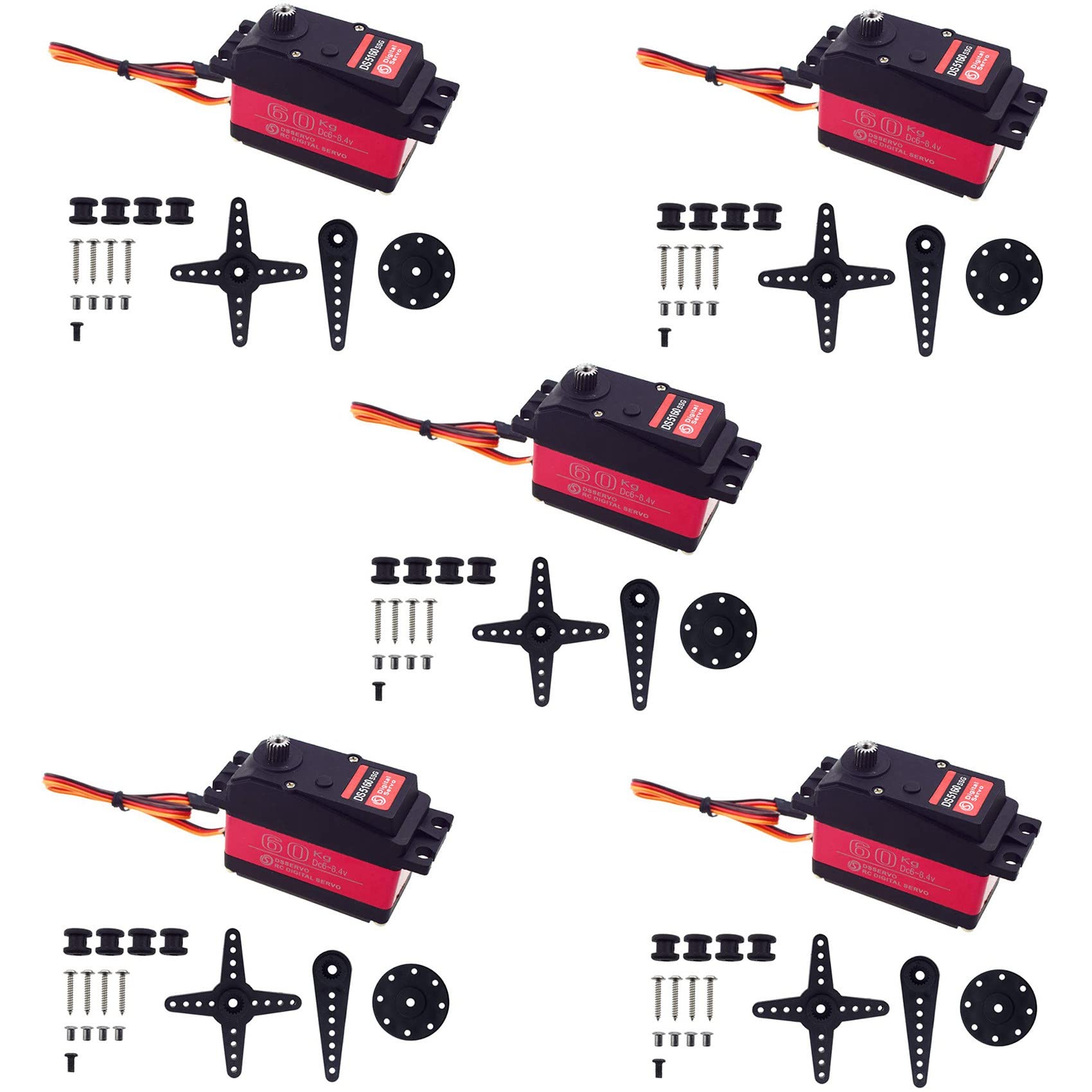 Mocturnity 5 Stück DS5160 60Kg 8,4 V Hoch Spannungs Wasserdichte Digitale Servo für 1: 5 RC Auto SAVOX-0236 XL 5T Roboter Arm 180 Servo Mocturnity 5 Stück DS5160 60Kg 8,4 V Hoch Spannungs Wasserdichte Digitale Servo für 1: 5 RC Auto SAVOX-0236 XL 5T Roboter Arm 180 Servo von Mocturnity