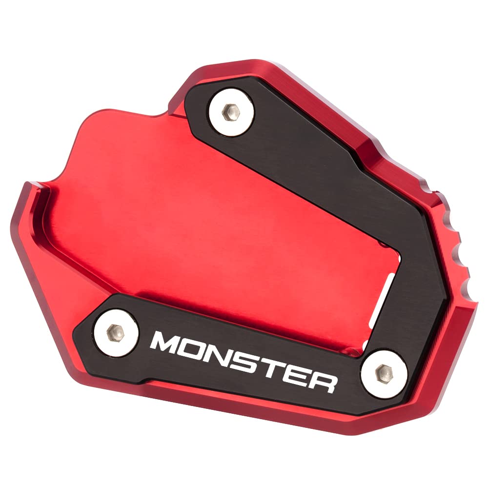 Modeer Für Ducati Monster 937 2021-2022 Monster 821 1200 1200S 2014-2019 Motorrad CNC Ständer Fuß Seitenständer Vergrößern Platte Pad monster937 monster821 monster1200 Zubehör (Schwarz/Rot) von Modeer