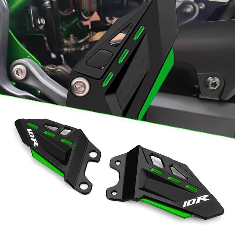 Modeer Motorrad Fussrastenschutz für Ka.wasaki ZX-10R 2011-2025 a Paar Fußraste Pedal Protektor Fußraste Fersenplatten Schutz zx10r zx 10r Zubehör (schwarz/grün) von Modeer