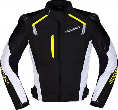 Modeka Lineos, Textiljacke - Schwarz/Weiß/Neon-Gelb - 3XL von Modeka