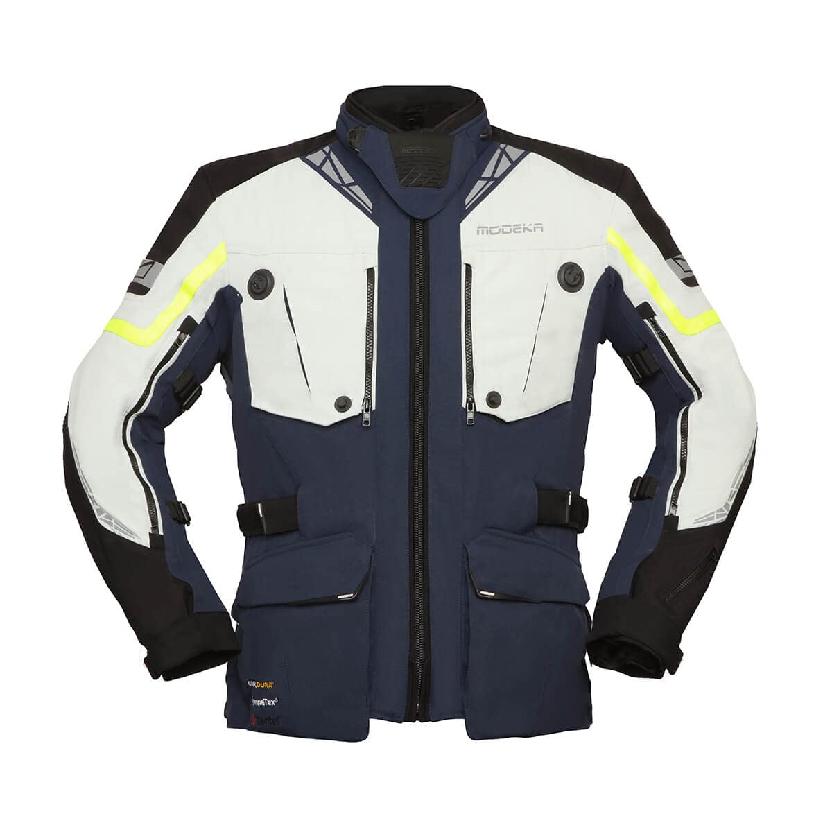 Modeka Panamericana 2 Motorrad Textiljacke (Light Grey/Blue,XL) von Modeka