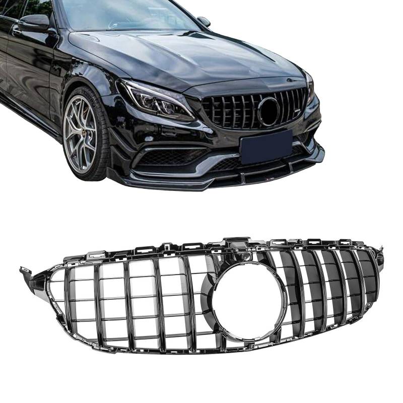 Calandra Mittelgrill passend für Mercedes C-Klasse | 2014-2018 | Mit Kamera - Farbe Schwarz (W205 S205 C205) Kühlergrill Frontstoßstange von Modifycar