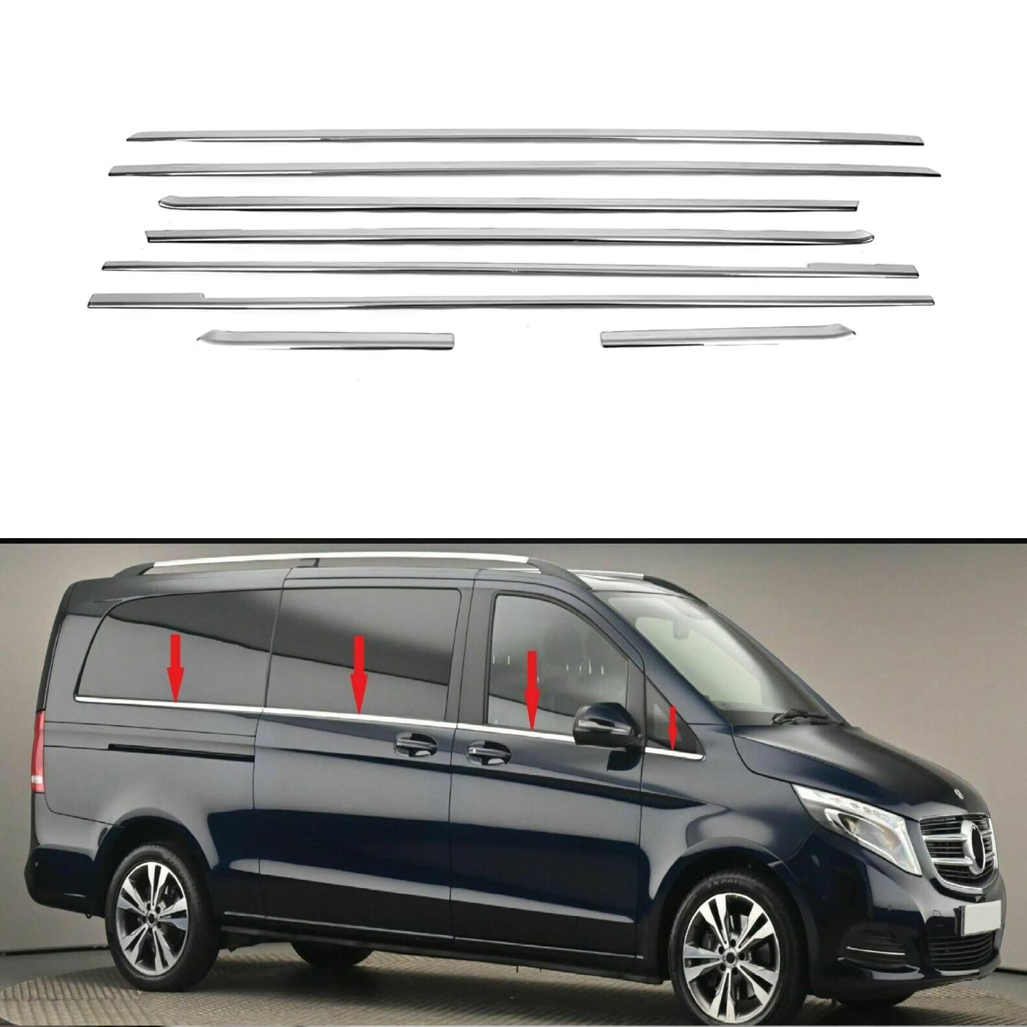 Chrom-Fensterlisten passend für Mercedes Vito W447 L1 | 2014-2019 | Chrom-Fensterrahmen-Abdeckung für Fensterrahmen, Chrom-Fensterleisten von Modifycar