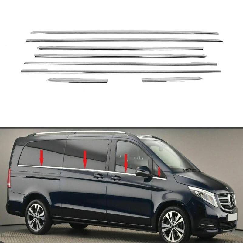 Chrom-Fensterlisten passend für Mercedes Vito W447 L1 | 2014-2019 | Chrom-Fensterrahmen-Abdeckung für Fensterrahmen, Chrom-Fensterleisten von Modifycar