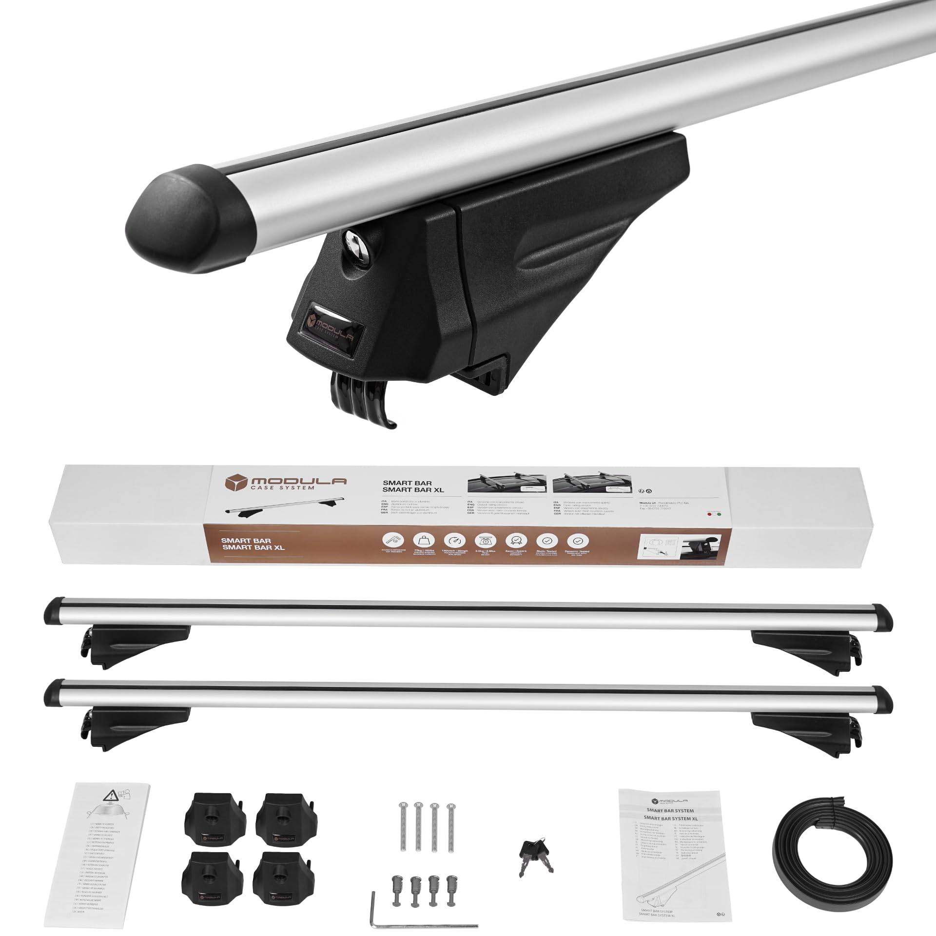 Modula Case System SmartBar 120 cm Kompletter Aluminium-Dachträger Relingträger kompatibel mit VW Volkswagen Golf VII Variant Kombi ab 2013- mit offener Dachreling, abschließbar, Nutzlast 75 kg Modula Case System SmartBar 120 cm Kompletter Aluminium-Dachträger Relingträger kompatibel mit VW Volkswagen Golf VII Variant Kombi ab 2013- mit offener Dachreling, abschließbar, Nutzlast 75 kg von Modula Case System