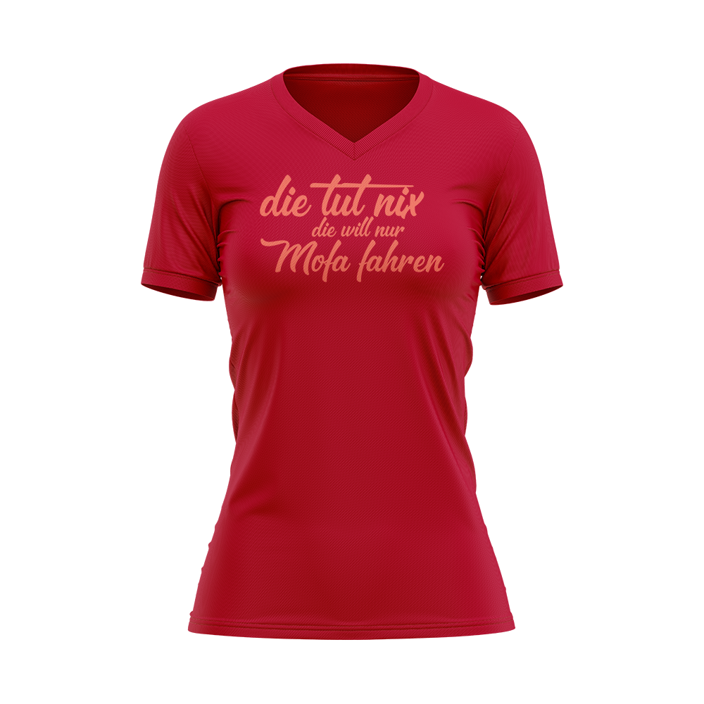 Damen T-Shirt mit Druck "Die tut nix, die will nur Mofa fahren" Damen T-Shirt mit Druck "Die tut nix, die will nur Mofa fahren" von Mofalegends