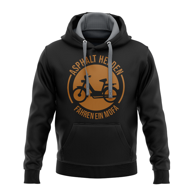 Lim. Edition / Hoodie schwarz mit Aufdruck "Asphalt Helden fahren ein Mofa" Lim. Edition / Hoodie schwarz mit Aufdruck "Asphalt Helden fahren ein Mofa" von Mofalegends
