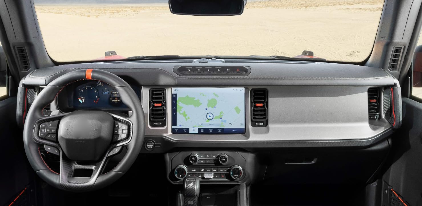 Momoap Schwarze Armaturenbrettabdeckung für Armaturenbrett, Leder-Stil, kompatibel mit Ford Bronco 2021–2022 Momoap Schwarze Armaturenbrettabdeckung für Armaturenbrett, Leder-Stil, kompatibel mit Ford Bronco 2021–2022 von Momoap