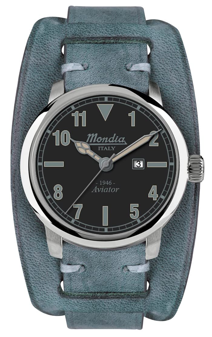 Mondia Italy 1946 Aviator Herrenuhr Analog Quarz mit Armband aus Kalbsleder MI749-2CP Mondia Italy 1946 Aviator Herrenuhr Analog Quarz mit Armband aus Kalbsleder MI749-2CP von Mondia
