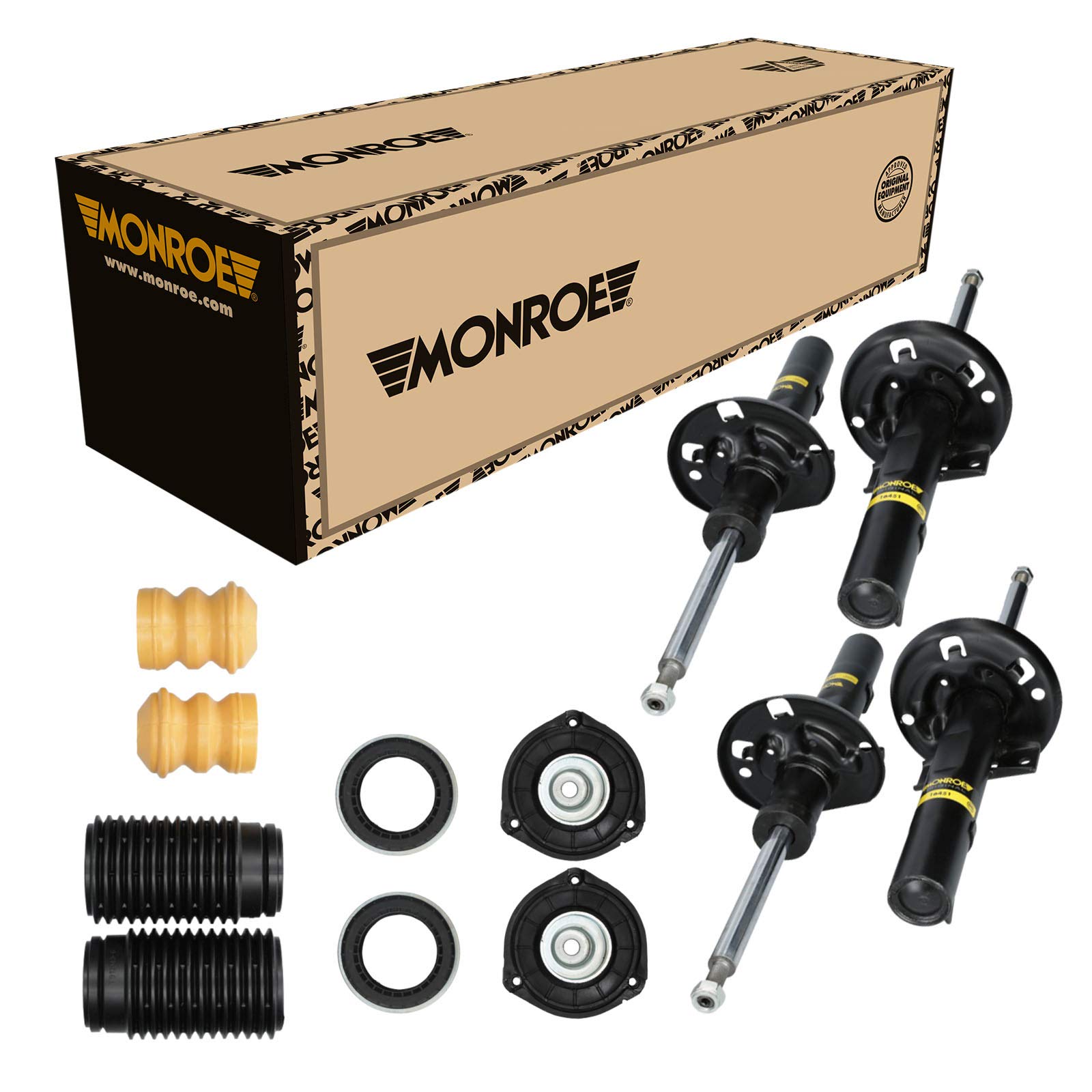Monroe 2 Stoßdämpfer Vorne + Domlager und Staubschutz passend für VW Fox Polo 9Nx von Monroe Bundle