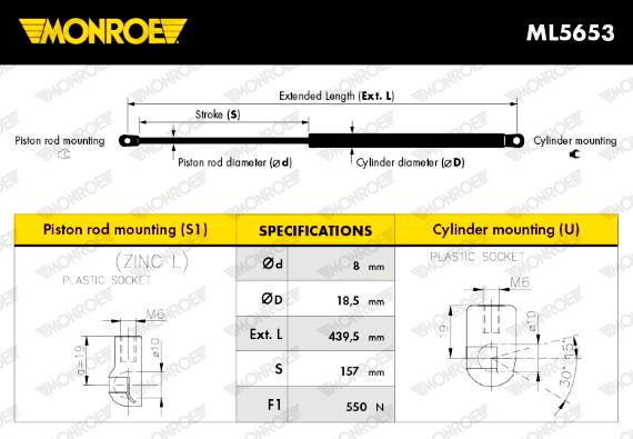 Gasfeder, Koffer-/Laderaum hinten Monroe ML5653 Gasfeder, Koffer-/Laderaum hinten Monroe ML5653 von Monroe