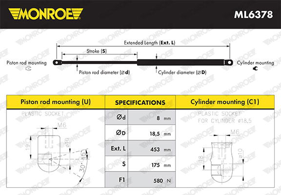 Gasfeder, Koffer-/Laderaum hinten Monroe ML6378 von Monroe