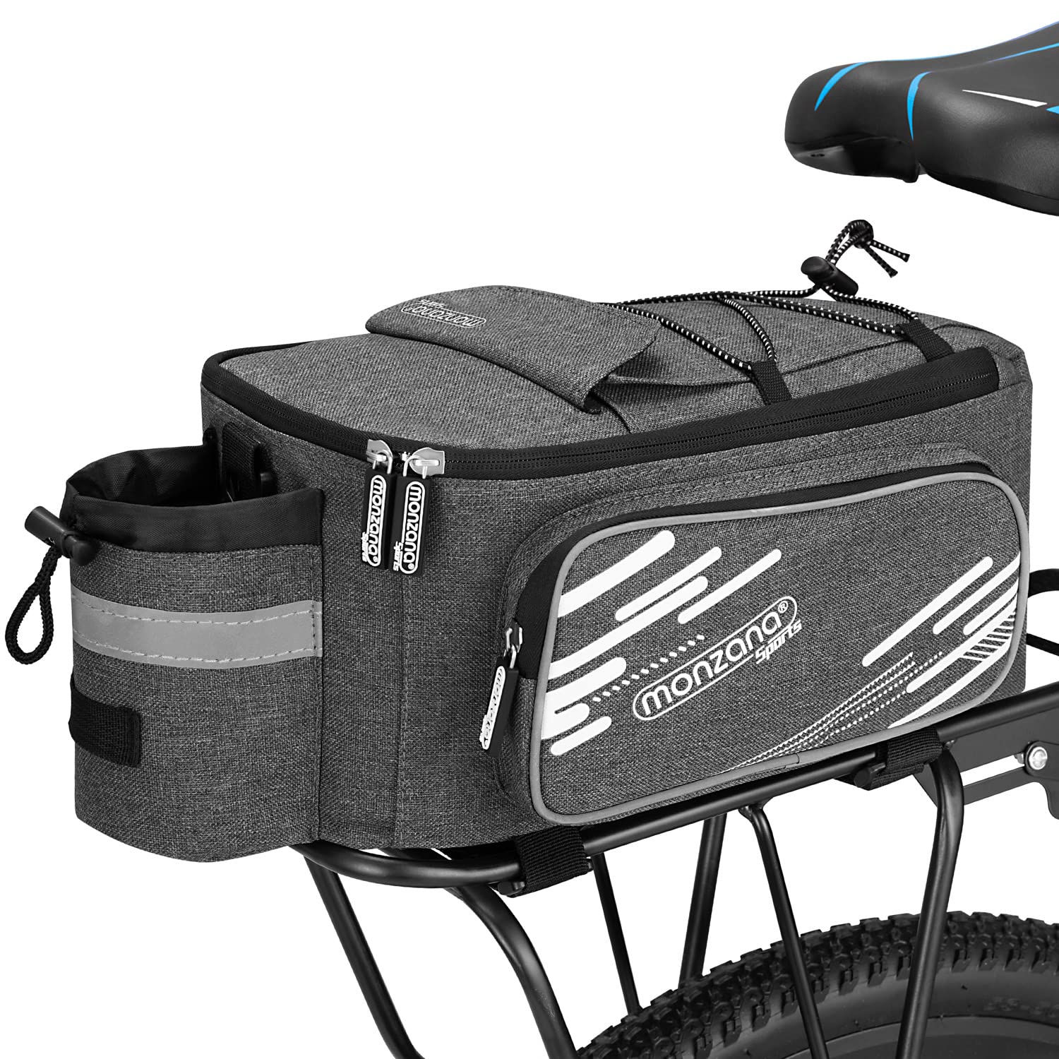 Monzana® Fahrradtasche Gepäckträger 12L Wasserfest Reflektierend Tragegurt Abnehmbar Isoliert Kühltasche 5 Fächer Grau Gepäckträgertasche Gepäcktasche von Monzana