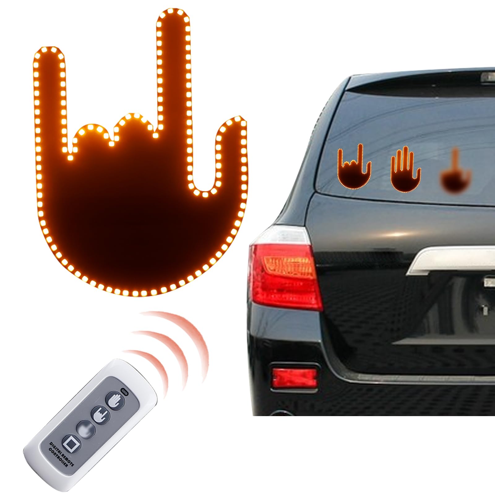 Moocuca Auto-Fingerlicht mit Fernbedienung, Mittelfinger Led Auto, led Mittelfinger-Schild für Auto, Daumen-Up-Down-Licht Autosign, Autozubehör für Männer Frauen von Moocuca