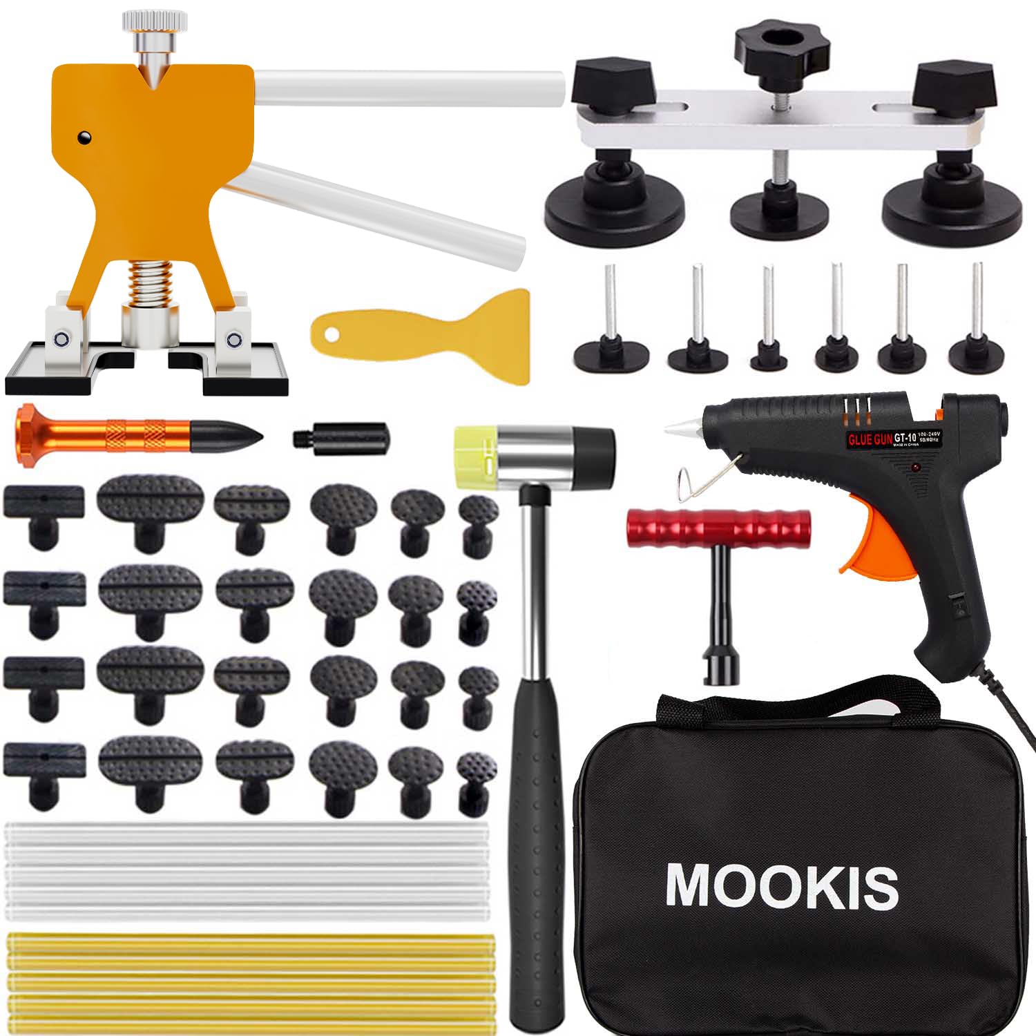 Mookis Dellen Reparaturset Auto 48PCS Ausbeulwerkzeug Dent Puller Set mit DIY Golden Lifter, Brückenzieher und T-bar für Fahrzeug Dellen von Mookis