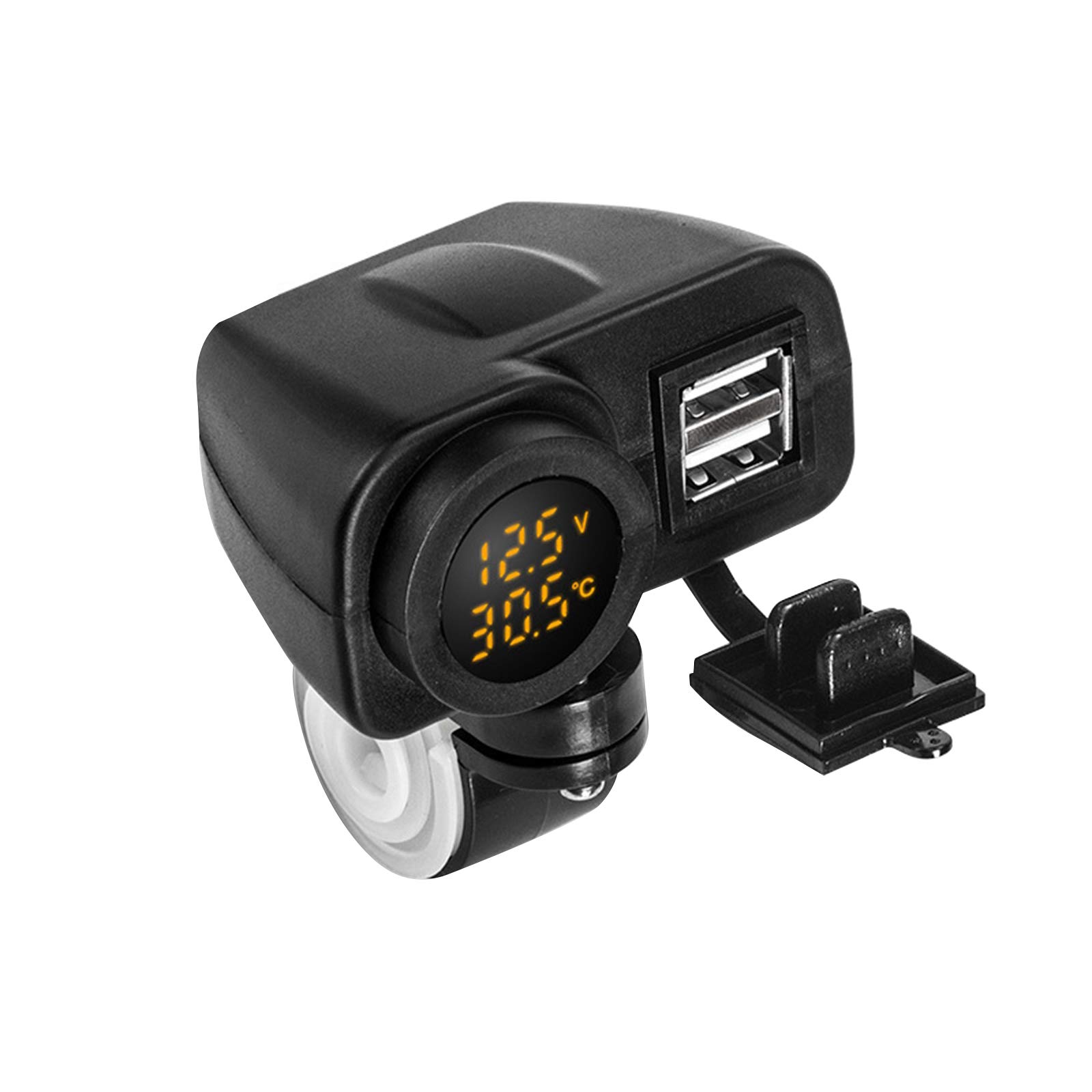 12V Motorrad Dual USB Ladegerät,MoreChioce 5V 2.1A Ladegerät Buchse 2-Port Wasserdicht Steckdose Voltmeter für Motorrad Handys,Gelb von MoreChioce