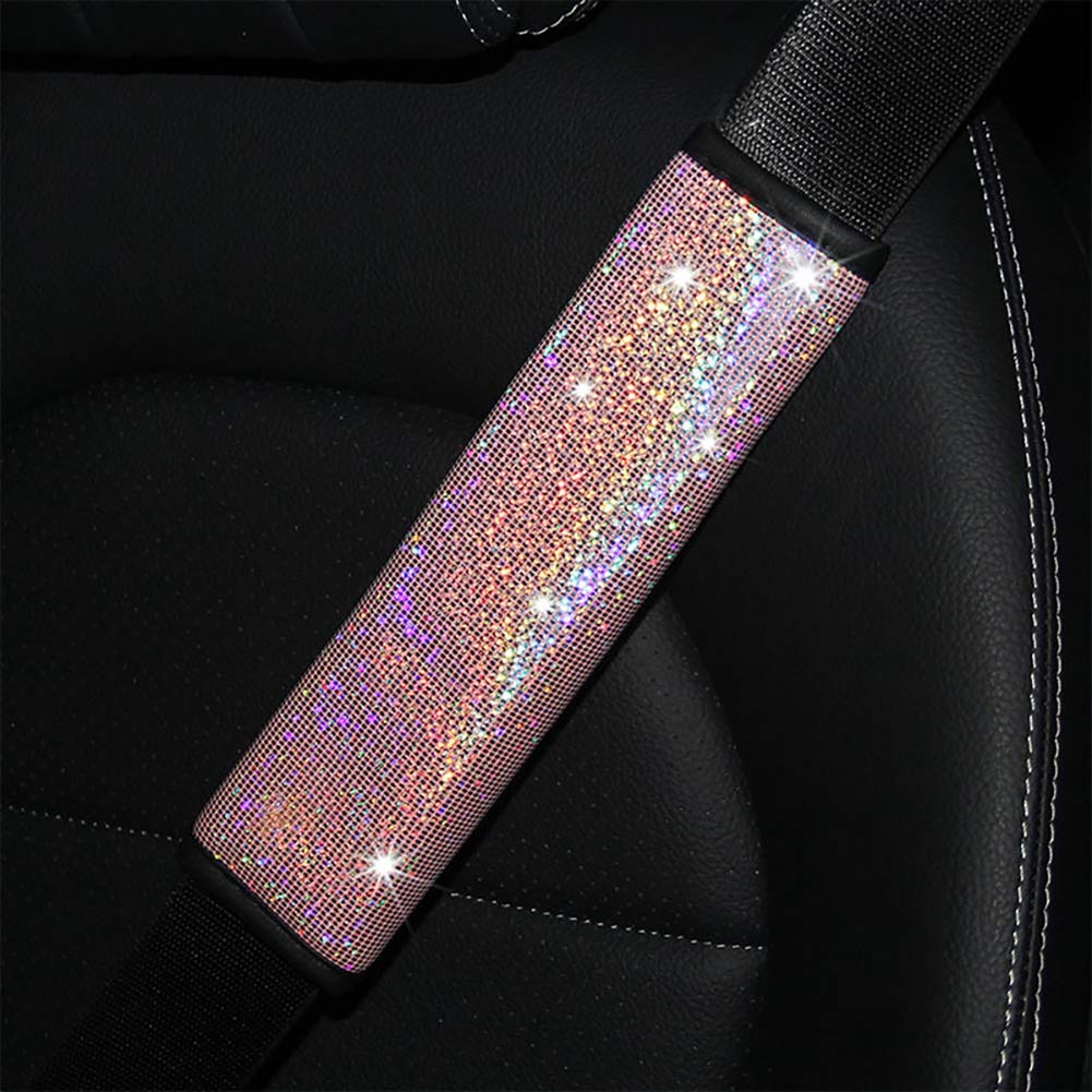 Auto Gurtpolster für Damen,MoreChioce Luxuriös Bling Strass Schulterpolster PU Leder Gurtschoner Auto Glitzer Schulterkissen Komfort Gurtschutz für Frauen Autositz Dekor Zubehör,Rosa von MoreChioce