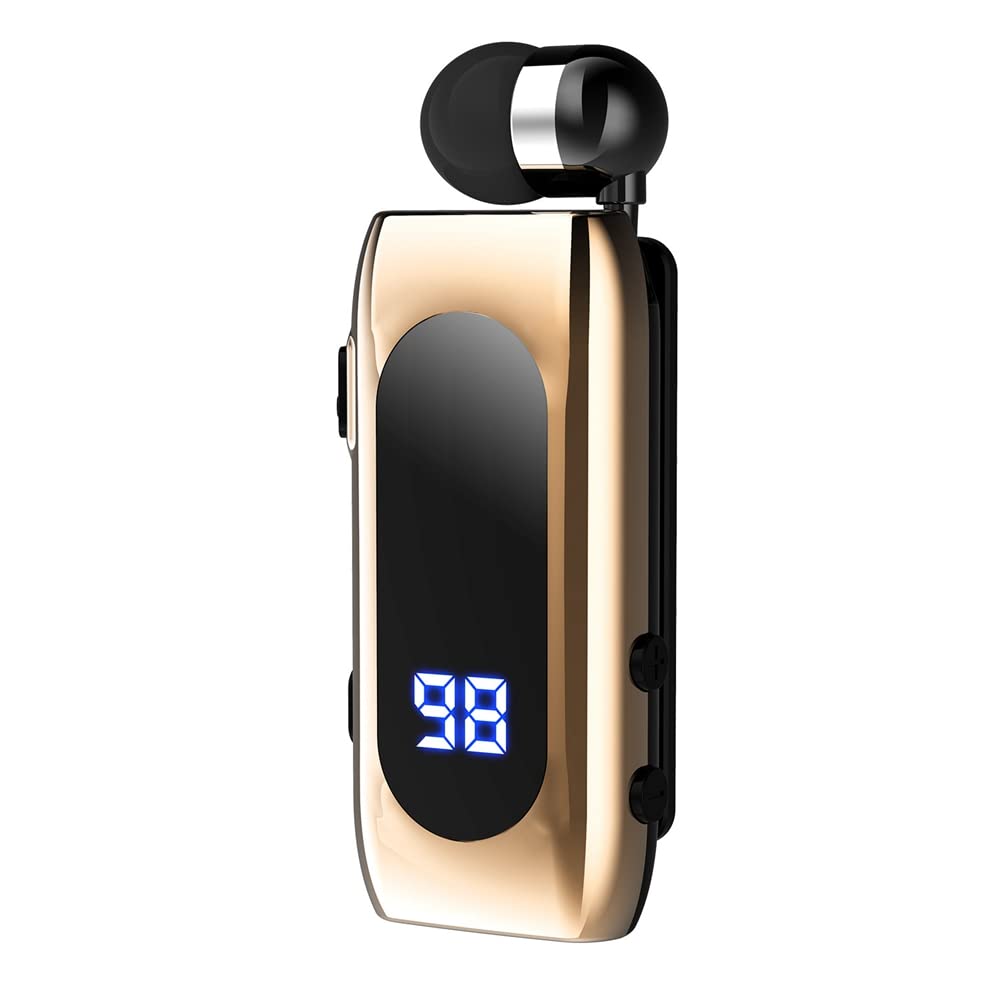 Bluetooth 5.2 Headset, MoreChioce Wireless Headset Kopfhörer Einziehbare In-Ear Kopfhörer Freisprech Bluetooth Bluetooth Ohrhörer Kopfhörerclip mit Digitale Batterieanzeige für Sportgeschäfte,Gold von MoreChioce