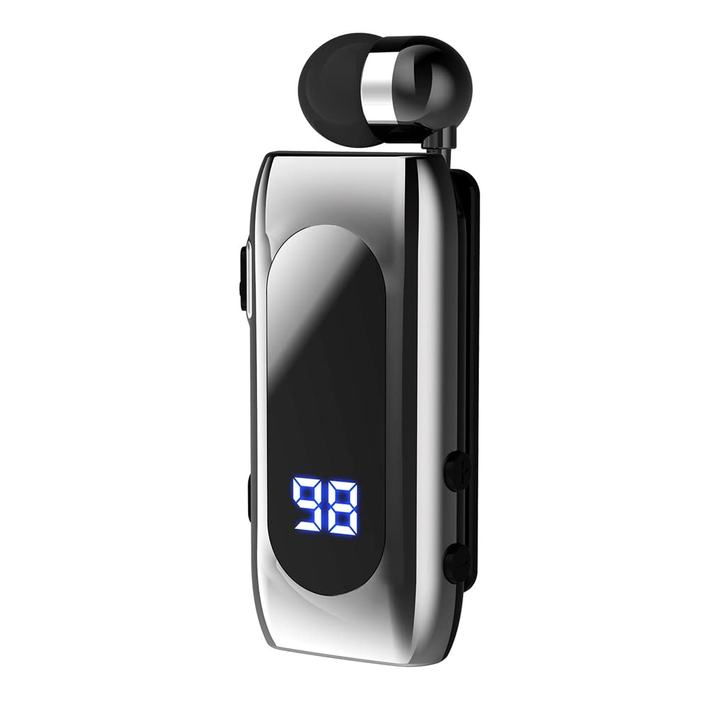 Bluetooth 5.2 Headset, MoreChioce Wireless Headset Kopfhörer Einziehbare In-Ear Kopfhörer Freisprech Bluetooth Bluetooth Ohrhörer Kopfhörerclip mit Digitale Batterieanzeige für Sportgeschäfte,Grau von MoreChioce