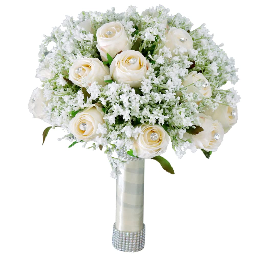 Braut Hochzeits Blumenstrauß, MoreChioce Brautstrauss and Handgelenk Rose Blumensträusse Braut Blumenstrauß Hochzeits Blumen Brautjungfern Blumenstrauß Brautjungfern Strass Künstliche Blumen,#2 von MoreChioce