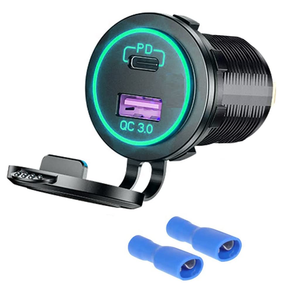 KFZ Zigarettenanzünder Steckdose Wasserdichte 12V Dual USB Grün LED Voltmeter 