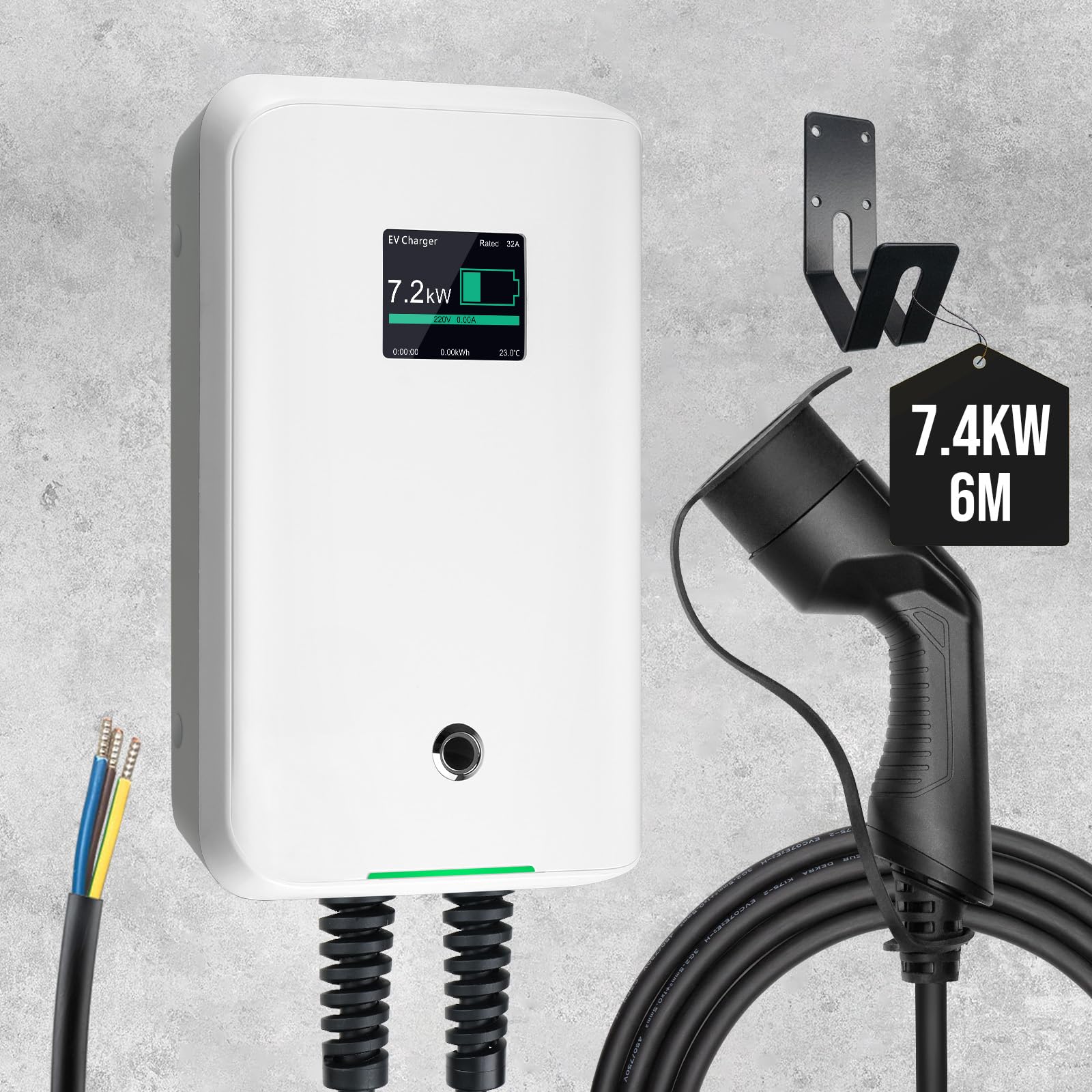 Morec 7KW EV Ladestation 32A ev Ladegerät Typ 2 EU Standard IEC 62196-2 Stecker mit Stromkabel zum Verteilerkasten Tragbare schnelle Wandbox 6,1m von Morec