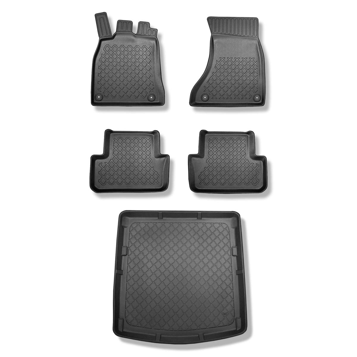 Mossa Set - TPE Fußmatten Auto + Kofferraumwanne kompatibel mit Audi A4 B8 Limousine (01.2008-10.2015) - schwarz Automatten Autoteppiche + Kofferraummatte rutschfest Schutzmatte - G von Mossa