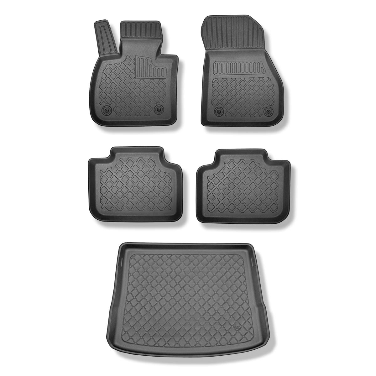 Mossa Set - TPE Fußmatten Auto + Kofferraumwanne kompatibel mit BMW 2er F45 Active Tourer (09.2014-10.2021) - schwarz Automatten Autoteppiche + Kofferraummatte rutschfest Schutzmatte - G1 von Mossa