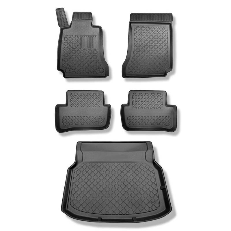 Mossa Set - TPE Fußmatten Auto + Kofferraumwanne kompatibel mit Mercedes-Benz C Klasse W204 Coupé (06.2011-09.2014) - schwarz Automatten Autoteppiche + Kofferraummatte rutschfest Schutzmatte - G von Mossa