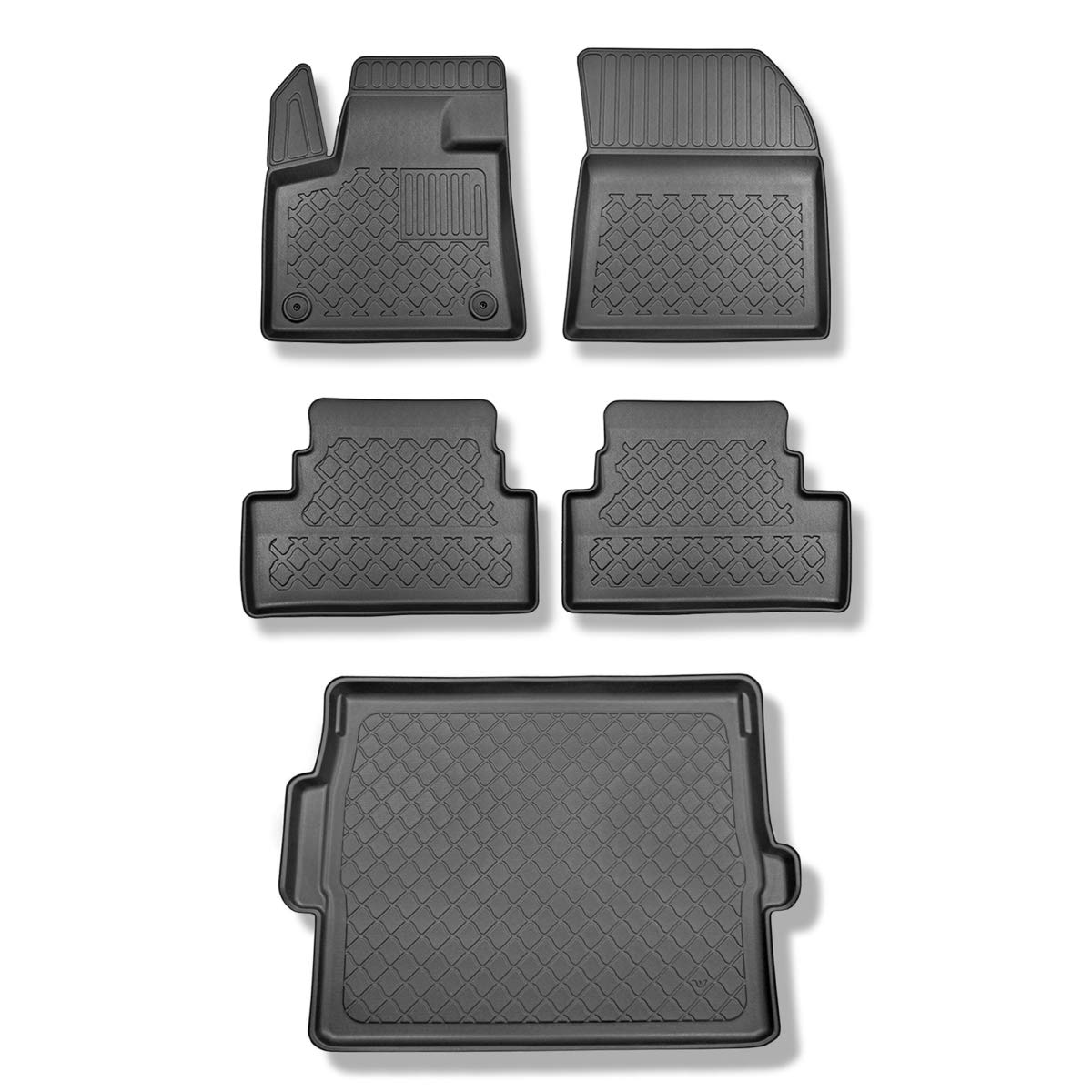 Mossa Set - TPE Fußmatten Auto + Kofferraumwanne kompatibel mit Opel Grandland X X SUV (10.2017- ) - schwarz Automatten Autoteppiche + Kofferraummatte rutschfest Schutzmatte - G von Mossa