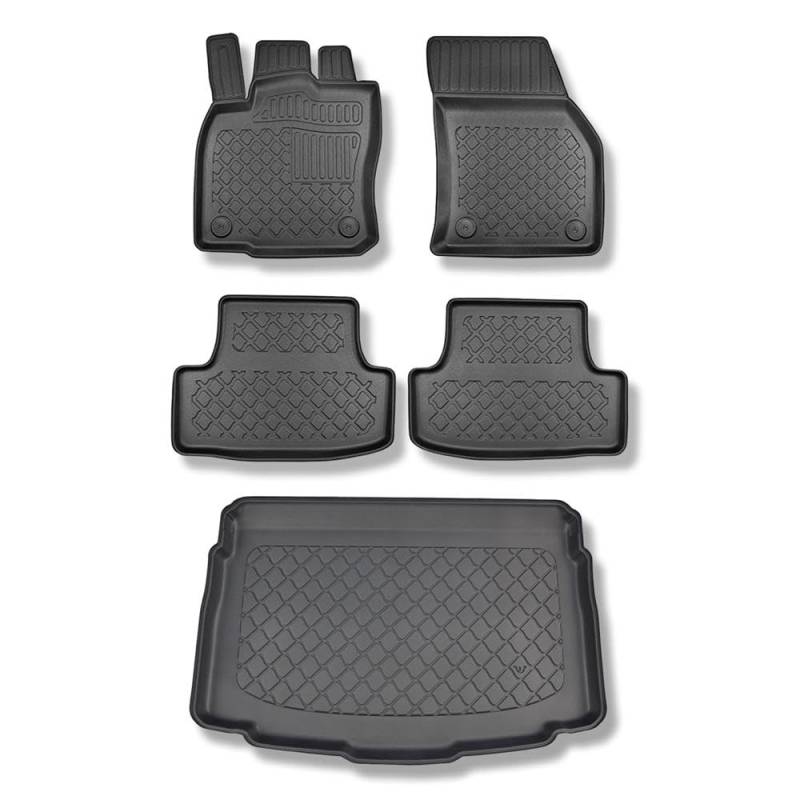 Mossa Set - TPE Fußmatten Auto + Kofferraumwanne kompatibel mit Volkswagen T-ROC SUV (12.2017- ) - schwarz Automatten Autoteppiche + Kofferraummatte rutschfest Schutzmatte - G2 von Mossa