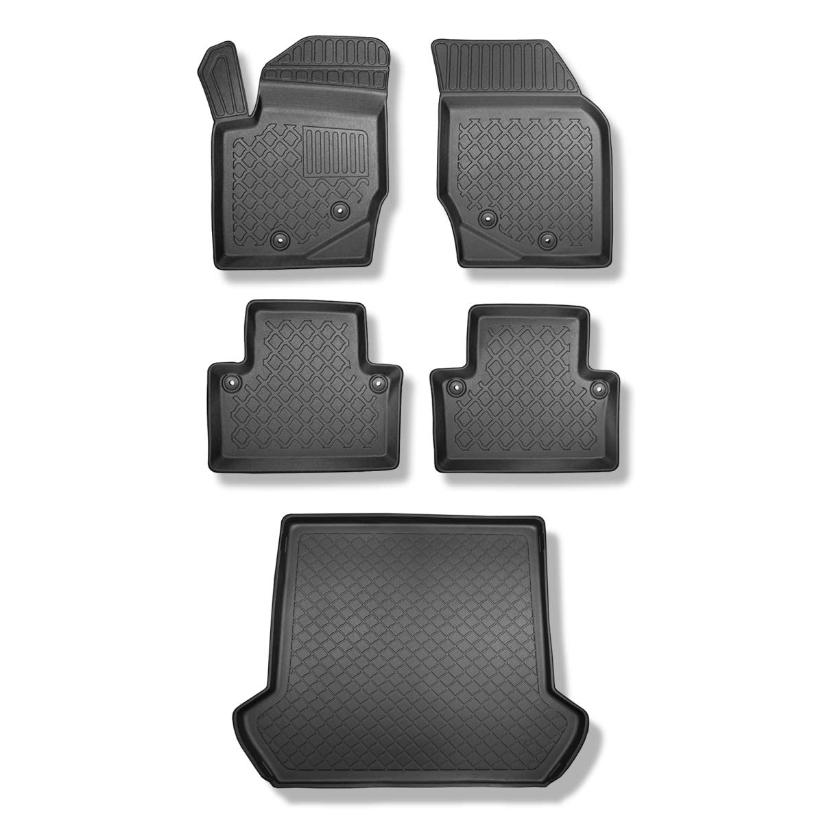 Mossa Set - TPE Fußmatten Auto + Kofferraumwanne kompatibel mit Volvo XC90 I SUV (2002-04.2015) - schwarz Automatten Autoteppiche + Kofferraummatte rutschfest Schutzmatte - G von Mossa