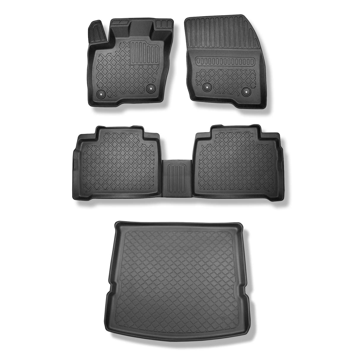 Mossa Set - TPE Fußmatten Auto + Kofferraumwanne kompatibel mit Ford S-Max III MPV (09.2015- ) - schwarz Automatten Autoteppiche + Kofferraummatte rutschfest Schutzmatte - G1 von Mossa