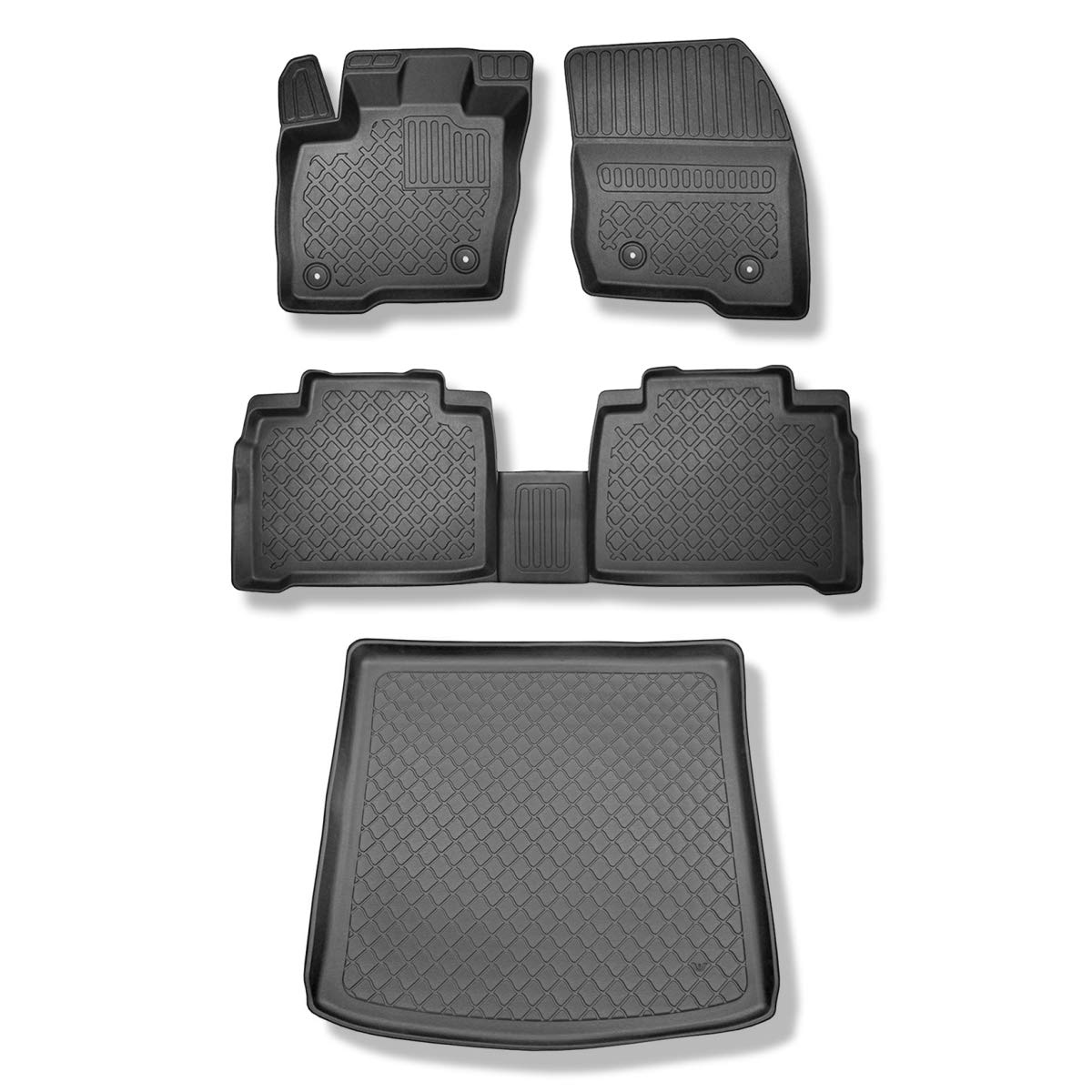 Mossa Set - TPE Fußmatten Auto + Kofferraumwanne kompatibel mit Ford Galaxy III MPV (09.2015- ) - schwarz Automatten Autoteppiche + Kofferraummatte rutschfest Schutzmatte - G von Mossa