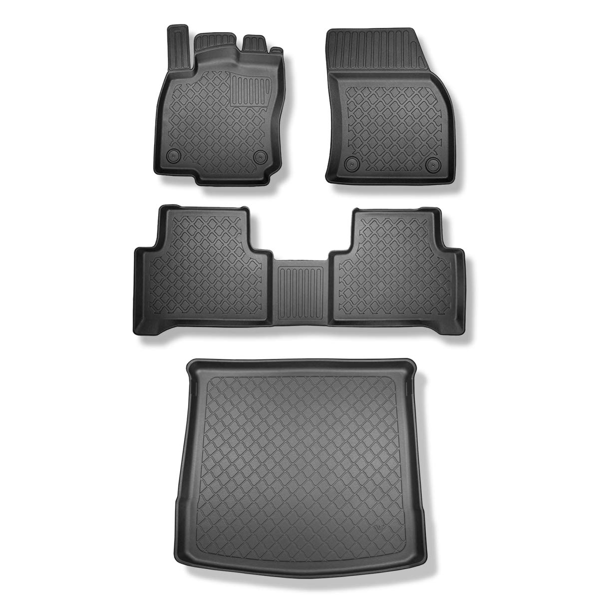 Mossa Set - TPE Fußmatten Auto + Kofferraumwanne kompatibel mit Volkswagen Touran II MPV (09.2015- ) - schwarz Automatten Autoteppiche + Kofferraummatte rutschfest Schutzmatte - G von Mossa