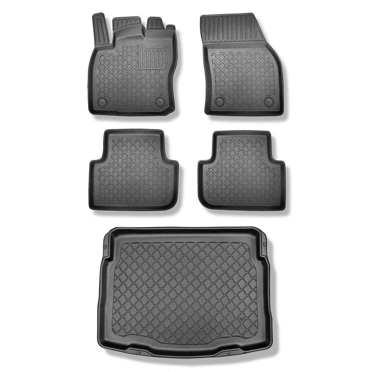 Mossa Set - TPE Fußmatten Auto + Kofferraumwanne kompatibel mit Volkswagen Tiguan II SUV (05.2016- ) - schwarz Automatten Autoteppiche + Kofferraummatte rutschfest Schutzmatte - G2 von Mossa