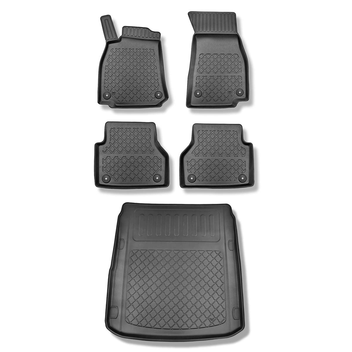 Mossa Set - TPE Fußmatten Auto + Kofferraumwanne kompatibel mit Audi A7 C8 Sportback (02.2018- ) - schwarz Automatten Autoteppiche + Kofferraummatte rutschfest Schutzmatte - G von Mossa