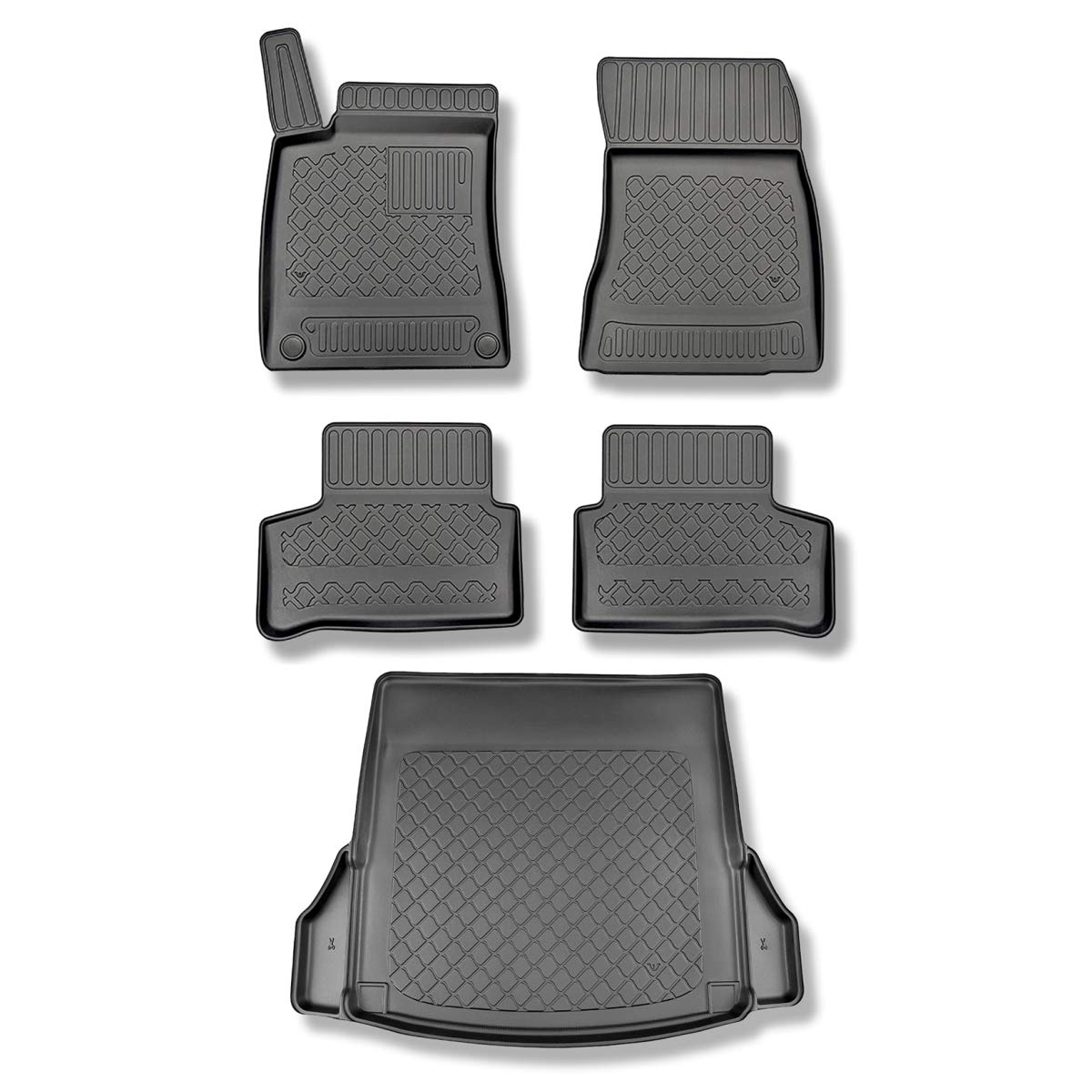 Mossa Set - TPE Fußmatten Auto + Kofferraumwanne kompatibel mit Mercedes-Benz CLA C118 Coupé (05.2019- ) - schwarz Automatten Autoteppiche + Kofferraummatte rutschfest Schutzmatte - G von Mossa