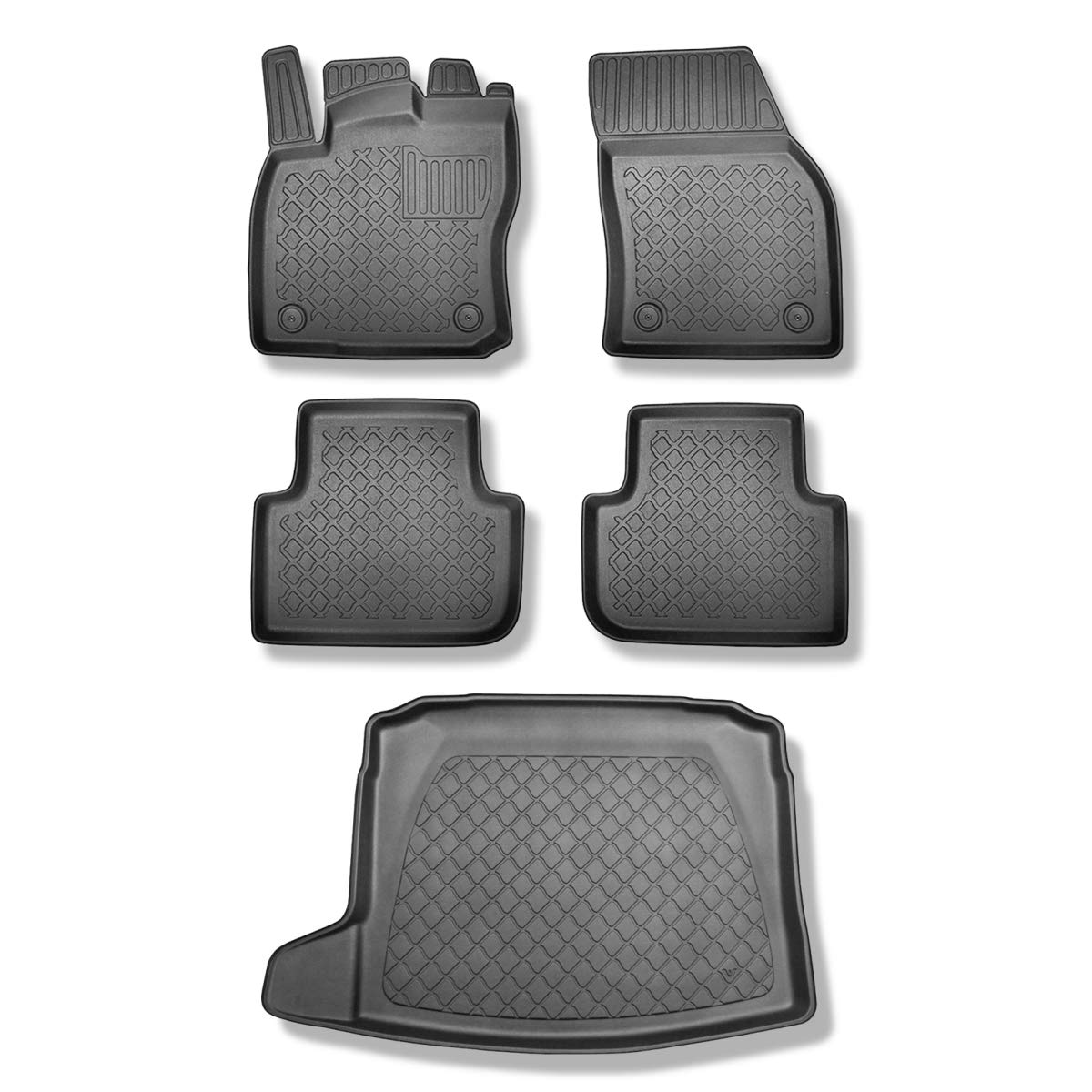 Mossa Set - TPE Fußmatten Auto + Kofferraumwanne kompatibel mit Volkswagen Tiguan II SUV (05.2016- ) - schwarz Automatten Autoteppiche + Kofferraummatte rutschfest Schutzmatte - G3 von Mossa