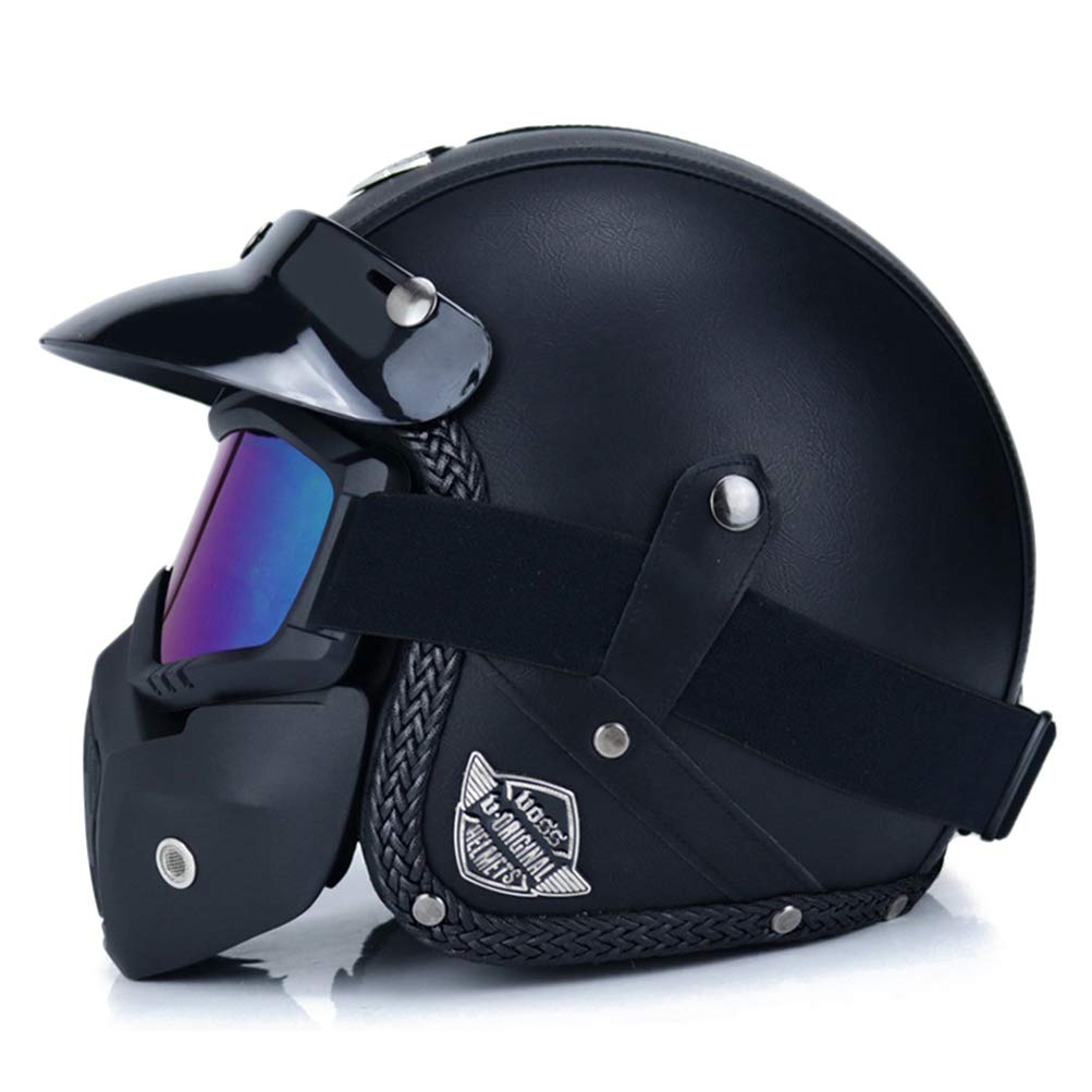 Retro Motorradhelm Capacetes PU Leder Open Face 3/4 Chopper Fahrradhelm DOT Jet Helm mit Goggle Maske oder Bubble Visier Retro Motorradhelm Capacetes PU Leder Open Face 3/4 Chopper Fahrradhelm DOT Jet Helm mit Goggle Maske oder Bubble Visier von Motesen