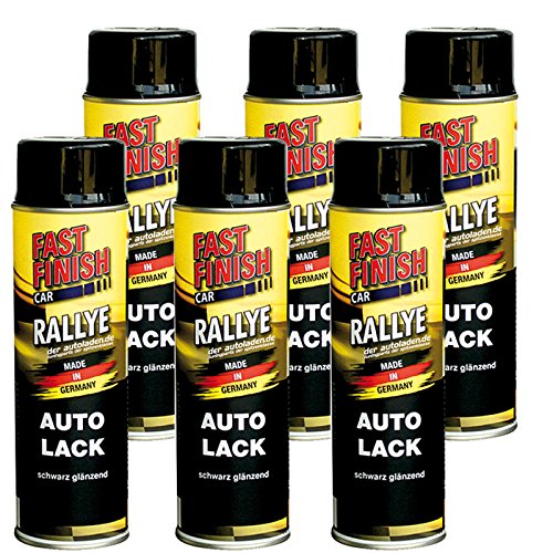 6x 500 ml FAST FINISH Rallye Autolack Lackspray Schwarz Glänzend Spraydose von Motip