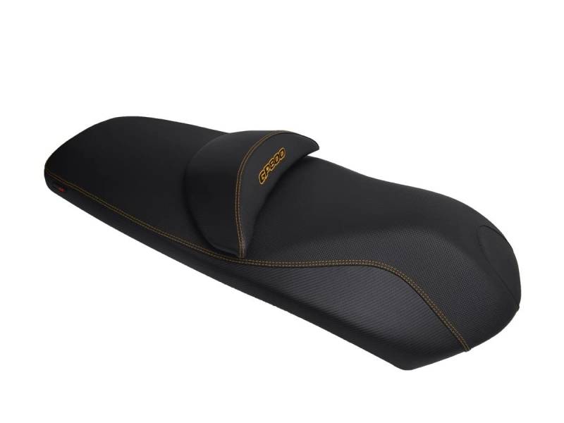 Sitzbankbezug kompatibel mit Gilera GP800 2008-2011 schwarz mit goldenen Nähten und goldenem Logo von Moto Discovery