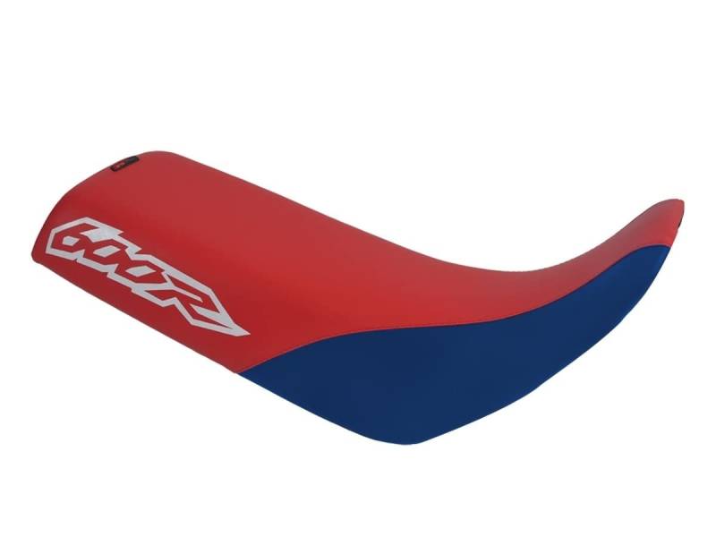 Sitzbezug kompatibel mit Honda XR600R 1992-1998 rot/blau mit roten Nähten und weißem Logo von Moto Discovery